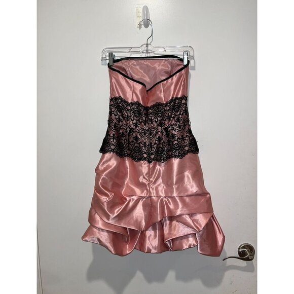 Vintage Jessica McClintock Y2K 80's 90's Pink Strapless Mini Dress Lace & Ruf - Picture 4 of 8